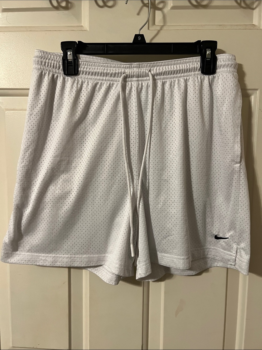 Nike Men’s White Mesh Athletic Shorts with Black Swoosh
